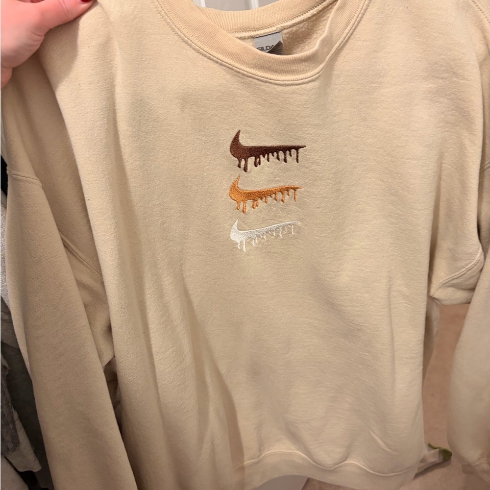 Custom Nike Beige Sweatshirt with Brown Design